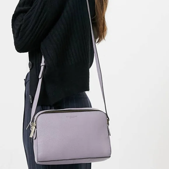 PAUL COSTELLOE LONDON Womens Double Zip Leather Crossbody Bag in Lilac